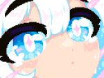  1girl :o blue_eyes blush close-up crying crying_with_eyes_open minimilieu open_mouth original pixel_art shooting_star solo sparkle tearing_up tears white_hair 
