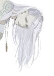  1boy alternate_hair_color arm_tattoo fate/grand_order fate_(series) long_hair looking_at_viewer male_focus medallion riku_gotaro shoulder_tattoo simple_background solo tattoo tezcatlipoca_(fate) upper_body white_background white_hair 