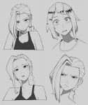  arcane:_league_of_legends arcane_jinx braid dual_persona frown greyscale hair_ornament hair_tie hairclip jinx_(league_of_legends) league_of_legends low_twin_braids monochrome ohasi powder_(arcane) tank_top twin_braids 