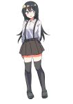  1girl absurdres adapted_costume asashio_(kancolle) black_hair black_thighhighs collared_shirt dress_shirt full_body grey_eyes grey_skirt highres kantai_collection long_hair one-hour_drawing_challenge pleated_skirt robinson_(day_l_full) shirt simple_background skirt solo suspender_skirt suspenders thigh-highs white_background white_shirt 