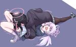  2girls 69 absurdres animal_ears black_hair black_hoodie black_pantyhose blue_archive cat_ears halo highres hood hoodie kazusa_(blue_archive) multicolored_hair multiple_girls pantyhose pink_hair purple_hair reisa_(blue_archive) skirt thighs two-tone_hair vanmirror white_skirt 