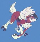  1other blue_background creature highres lycanroc lycanroc_(midnight) mo_dog no_humans pokemon pokemon_(creature) red_fur teeth white_fur 