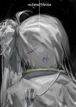  1boy ahoge black_background cape closed_eyes gold_trim head_tilt library_of_ruina long_hair nishikujic open_mouth project_moon side_ponytail sidelocks simple_background solo upper_body very_long_hair white_cape white_hair white_veil yan_vismok 