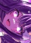  1girl :d commentary_request floating_hair hair_between_eyes hair_ornament highres hoshino_ai_(oshi_no_ko) inkitya long_hair looking_at_viewer open_mouth oshi_no_ko portrait purple_hair purple_theme rabbit_hair_ornament shadow sidelocks sideways smile solo star-shaped_pupils star_(symbol) star_hair_ornament symbol-shaped_pupils teeth twitter_username upper_teeth_only violet_eyes 