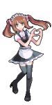  1girl apron black_dress bow brown_hair dress green_eyes heart heart_hands high_heels idolmaster idolmaster_side-m looking_at_viewer lowres maid maid_apron maid_headdress mizushima_saki naname_(fossama1) pink_bow pixel_art shirt simple_background smile solo standing standing_on_one_leg thigh-highs transparent_background twintails white_shirt zettai_ryouiki 