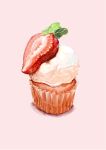  absurdres cupcake food food_focus fruit highres leaf no_humans original pink_background shadow simple_background still_life strawberry strawberry_slice xg_epee 