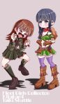  2girls alternate_costume black_hair boots braid brown_footwear brown_hair cosplay cowboy cowboy_boots cowboy_hat hat highres horse_girl kantai_collection kitakami_(kancolle) long_hair multiple_girls ooi_(kancolle) ootsubo_yuka school_uniform single_braid taiki_shuttle_(umamusume) taiki_shuttle_(umamusume)_(cosplay) umamusume user_zzhv7757 violet_eyes voice_actor_connection 