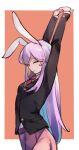  1girl absurdres animal_ears black_jacket blazer collared_shirt guming_diban highres jacket light_purple_hair long_hair pleated_skirt purple_hair rabbit_ears rabbit_girl reisen_udongein_inaba shirt skirt solo touhou very_long_hair white_shirt 