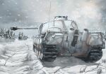  absurdres blizzard cannon caterpillar_tracks dirty exhaust_pipe forest grass highres military military_vehicle motor_vehicle nature panzerboy panzerkampfwagen_panther pine_tree radio_antenna real_life road scenery smoke snow tank tree turret world_war_ii 