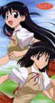  2girls black_hair blue_eyes long_hair multiple_girls open_mouth red_eyes school_rumble school_uniform seifuku short_hair tsukamoto_tenma tsukamoto_yakumo 