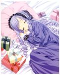  aria_(sister_princess) bed gift highres lolita_headband pillow purple_hair sister_princess sleeping 