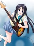  akiyama_mio bass_guitar black_hair blue_eyes blue_skirt open_mouth school_uniform 