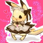  bad_id bow clothed_pokemon dress enmaided hair_bow hair_ribbon hairy_pikachu heart heart_hands maid moe_moe_kyun! no_humans pikachu pokemon pokemon_(creature) ribbon sexual_dimorphism solo wink yama_(rabbit_room) 