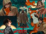  ! 1boy animal blackbox_(blackbox9158) brown_hair cloak collared_shirt commentary_request eyebrow_cut fox heart heathcliff_(limbus_company) holding holding_animal hood hood_up hooded_cloak jewelry korean_commentary limbus_company looking_at_another looking_up male_focus multiple_views necktie open_mouth profile project_moon rain ring scar scar_on_face shirt speech_bubble spoken_exclamation_mark surprised sweatdrop torn_cloak torn_clothes wet white_necktie 