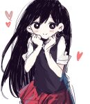  1girl black_hair black_sweater blush colored_skin expandmari heart mari_(omori) omori red_skirt sketch skirt smile sweater white_skin 