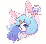  1girl :&lt; animal_ears blue_eyes blue_hair carrot_hair_ornament cropped_torso food-themed_hair_ornament furry furry_female hair_ornament hua_hua_de_meme long_hair looking_at_viewer looking_to_the_side original rabbit_ears rabbit_girl signature solo upper_body watermark white_background 