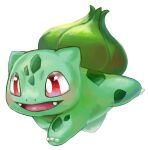  animal_focus bright_pupils bulbasaur claws fangs hoae no_humans nostrils open_mouth pokemon pokemon_(creature) red_eyes running simple_background solo white_background white_pupils 