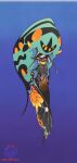  1other absurdres antennae black_skin blue_background bug butterfly chrysalis_(butterfly) colored_skin full_body furry gradient_background highres hua_hua_de_meme larva orange_wings original solo watermark yellow_eyes 