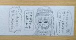  1girl altas choker graphite_(medium) hecatia_lapislazuli hecatia_lapislazuli_(earth) highres paper shirt short_hair speech_bubble touhou traditional_media universal_studios wood 