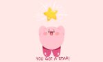  arms_up blue_eyes blush_stickers english_text hoae kirby kirby_(series) no_humans no_nose open_mouth pink_background simple_background solo star_(symbol) 