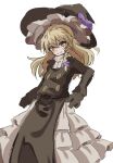  1girl :3 apron blonde_hair bow braid buttons closed_mouth hat hat_bow kirisame_marisa light_blush mifutatsu purple_bow side_braid single_braid sketch solo touhou waist_apron witch_hat yellow_eyes 