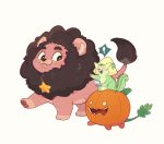  ! :d animal animal_focus animalization brown_eyes full_body green_fur highres hua_hua_de_meme lion looking_at_another outstretched_arm peridot_(steven_universe) pointing pumpkin_(steven_universe) red_fur rose_quartz_universe smile spoken_exclamation_mark squirrel steven_universe white_background 