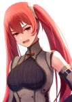  1girl breasts brown_eyes detached_sleeves fire_emblem fire_emblem_awakening hair_between_eyes highres labebebe_lee long_hair looking_at_viewer medium_breasts open_mouth red_ribbon redhead ribbon severa_(fire_emblem) simple_background solo twintails underbust upper_body very_long_hair wavy_mouth white_background 
