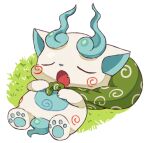  closed_eyes komasan lying no_humans on_back on_grass open_mouth shiroinu simple_background sleeping solo white_background youkai_watch 