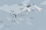  bird black_eyes closed_mouth flying from_above highres kahan_0004 looking_back lugia no_humans pokemon pokemon_(creature) twitter_username watermark wingull 