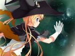  1girl black_cape black_headwear blonde_hair blue_eyes cape floating_hair game_cg gloves goggles goggles_on_headwear hat layered_sleeves long_hair mira_(sumaga) parted_lips pleated_skirt shirt short_sleeves skirt sky solo star_(sky) starry_sky sumaga tsuji_santa twintails very_long_hair white_gloves white_shirt witch witch_hat yellow_skirt 