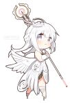  123ab456c 1girl angel_wings character_name chibi dress fake_wings grey_eyes halo holding holding_staff liv:_empyrea_(wings_of_dawn)_(punishing:_gray_raven) mechanical_halo medium_hair punishing:_gray_raven solo staff white_background white_dress white_hair wings 