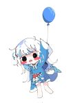  1girl animal_costume animal_hood balloon black_eyes blue_hair blue_hoodie blunt_bangs blush_stickers chibi fins fish_tail full_body gawr_gura grey_hair hair_ornament highres holding holding_balloon hololive hololive_english hood hood_down hoodie koyoinacho long_hair long_sleeves multicolored_hair no_pants open_mouth shark_costume shark_girl shark_hair_ornament shark_hood shark_tail simple_background sleeves_past_fingers sleeves_past_wrists smol_gura solid_circle_eyes solo streaked_hair tail two_side_up variant_set virtual_youtuber white_background wide_sleeves 