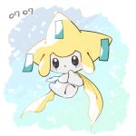  :o black_eyes blush_stickers border bright_pupils commentary_request full_body hand_up jirachi kono2noko looking_at_viewer no_humans parted_lips pokemon pokemon_(creature) solo white_border white_pupils 