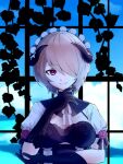  1girl black_gloves blue_sky brown_hair closed_mouth clouds cloudy_sky dress frilled_dress frills gloves hair_over_one_eye honkai_(series) honkai_impact_3rd kagami25 looking_at_viewer maid maid_headdress mole mole_under_mouth rita_rossweisse rita_rossweisse_(umbral_rose) short_hair sky smile solo upper_body violet_eyes 