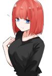  1girl black_shirt blue_eyes blunt_bangs breasts closed_mouth expressionless go-toubun_no_hanayome hair_down hand_up highres large_breasts long_sleeves looking_at_viewer mame1645 medium_hair nakano_nino notice_lines redhead shirt simple_background sketch solo straight_hair upper_body white_background 