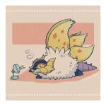  alternate_color border brown_background commentary_request electric_fan from_side heart karin_(100100) lying no_humans on_stomach pokemon pokemon_(creature) shiny_pokemon slither_wing solo white_border white_fur 