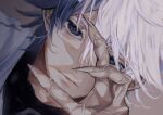  1boy blue_eyes expressionless fingernails haru_(yckd5728) hunter_x_hunter killua_zoldyck male_child male_focus portrait sharp_fingernails shirt short_hair simple_background solo upper_body white_background white_hair white_shirt 