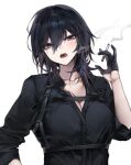  1girl black_gloves black_hair chest_harness collarbone gloves harness medium_hair non-web_source open_mouth sleeves_rolled_up smoking solo toaru_majutsu_no_index 