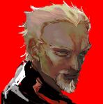  1boy aquiline_nose askeladd beard blonde_hair blue_eyes facial_hair hanpen_kounaien highres looking_at_viewer male_focus mature_male portrait red_background short_hair solo_focus thick_eyebrows vinland_saga 