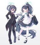 &lt;key&gt;_(blue_archive) :d absurdres alternate_hairstyle apron aris_(blue_archive) aris_(maid)_(blue_archive) black_dress black_hair black_jacket black_pants black_suit blue_archive blue_bow blue_bowtie blue_eyes blush bow bowtie breasts cup dress dual_persona expressionless frilled_apron frilled_dress frills full_body gloves hair_between_eyes halo hand_on_own_hip hand_up hanen_(borry) happy highres holding holding_tray jacket leg_up long_hair looking_at_viewer maid_apron maid_headdress medium_hair necktie pants pantyhose ponytail red_eyes red_necktie shirt short_sleeves side_ponytail skirt_hold small_breasts smile standing standing_on_one_leg staring suit teacup tray very_long_hair white_apron white_gloves white_shirt wristband 