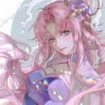  1girl beiqingluoshicaicai blue_eyes braid character_request chinese_clothes highres jewelry long_hair necklace pearl_necklace pink_hair procreate_(medium) side_braid solo wangzhe_rongyao 