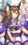  ... 3girls absurdres admire_vega_(umamusume) animal_ears biwa_hayahide_(umamusume) black_hair bow bowtie breasts brown_hair cellphone drill_hair drill_sidelocks ear_covers ear_ornament frilled_skirt frills glasses hair_between_eyes highres holding holding_phone horse_ears horse_girl horse_tail horseshoe_ornament katwo large_breasts long_hair looking_at_viewer marvelous_sunday_(umamusume) multiple_girls phone pleated_skirt pout puffy_short_sleeves puffy_sleeves purple_bow purple_bowtie purple_serafuku purple_shirt red-framed_eyewear sailor_collar sailor_shirt school_uniform semi-rimless_eyewear serafuku shirt short_sleeves sidelocks single_ear_cover sitting skirt sleeping smartphone solo_focus spoken_ellipsis tail tracen_school_uniform train_interior twintails umamusume very_long_hair violet_eyes wavy_hair white_skirt 