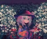  1girl black_headwear blood blood_on_clothes blood_on_hands blood_on_knife blouse bow bush buttons closed_mouth diamond_button eyeball flower frilled_shirt_collar frilled_sleeves frills green_eyes hat hat_bow hat_ribbon holding holding_knife knife komeiji_koishi light_frown light_green_hair long_sleeves looking_to_the_side medium_hair puroshimin ribbon shirt solo third_eye touhou upper_body wavy_hair wide_sleeves yellow_bow yellow_ribbon yellow_shirt 