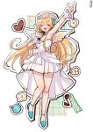  1girl alternate_costume angel_wings blonde_hair blush closed_eyes dress fairy flower green_ribbon hair_flower hair_ornament hair_ribbon hakamii heart highres long_hair microphone musical_note nijisanji nijisanji_en open_mouth pointy_ears pomu_rainpuff ribbon solo virtual_youtuber white_dress white_flower wings 