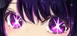  1girl attosand close-up commentary eye_focus hair_between_eyes hoshino_ai_(oshi_no_ko) light_particles looking_at_viewer oshi_no_ko parted_bangs purple_hair shadow solo sparkle star-shaped_pupils star_(symbol) symbol-shaped_pupils violet_eyes 
