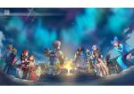  1other 4girls 6+boys addam_origo aegaeon_(xenoblade) android animal_ears arm_support armor armored_boots black_gloves black_hair blonde_hair blue_dress blue_eyes blue_fire blue_hair blue_thighhighs boots brighid_(xenoblade) brown_gloves brown_hair campfire circlet closed_eyes closed_mouth clouds cloudy_sky coat crossed_legs dress elbow_gloves fan_la_norne fire gloves glowing grey_coat grey_hair hagoromo hand_on_own_cheek hand_on_own_face highres hugo_ardanach japanese_armor japanese_clothes jin_(xenoblade) long_hair lora_(xenoblade) mikhail_(xenoblade) milton_(xenoblade) minoth_(xenoblade) mizuki_riko multiple_boys multiple_girls mythra_(xenoblade) night night_sky outdoors pauldrons pointing ponytail red_skirt shawl short_hair short_sleeves shoulder_armor single_pauldron sitting skirt sky swept_bangs thigh-highs very_long_hair white_dress white_gloves xenoblade_chronicles_(series) xenoblade_chronicles_2 xenoblade_chronicles_2:_torna_-_the_golden_country yellow_eyes 