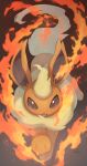  absurdres artist_name fire flareon highres looking_at_viewer no_humans nullma open_mouth pokemon pokemon_(creature) signature simple_background solo watermark 