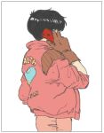  1girl black_hair brown_gloves cellphone gloves jacket kaneda_shoutarou_(akira) lowres phone red_jacket simple_background solo talking_on_phone tora0820 white_background 