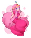  1girl adventure_time blue_eyes blush closed_mouth crown dress eyelashes holding holding_test_tube long_dress long_hair pink_dress pink_hair princess_bonnibel_bubblegum signature snowangel_(artist) solo sparkle test_tube transparent_background very_long_hair 