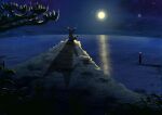  absurdres clouds commentary_request from_behind highres lighthouse moon night no_humans ocean outdoors pokemon pokemon_(creature) reflection scenery sitting sky umbreon water yellow-star-light 